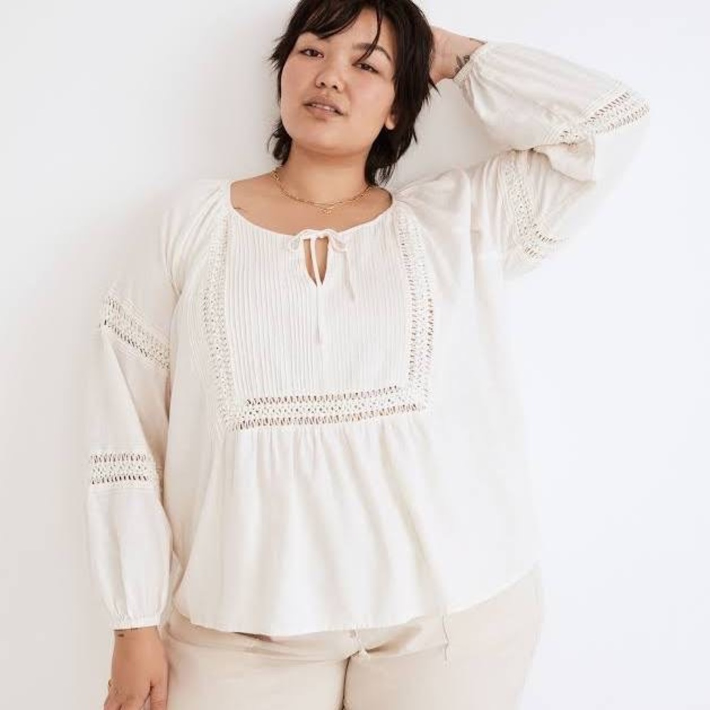 ✨SOLD✨ Madewell Plus Linen-Blend Pintuck Peasant Top, 2X - Picture 1 of 8
